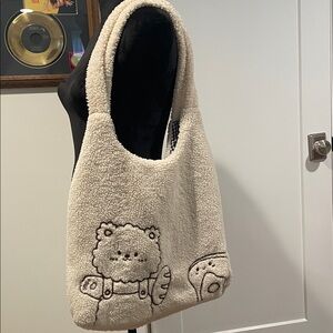 Reversible Tote Bag with Bear and Bread Design